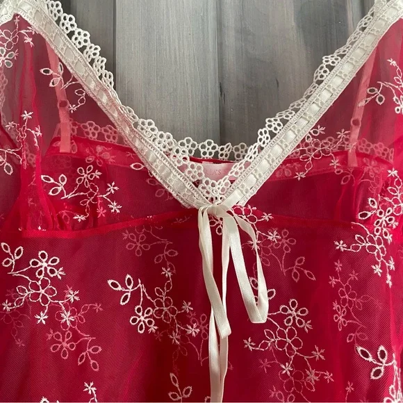 Victoria’s Secret Y2K Red‎ Sheer Embroidered Babydoll Tunic Cami L Valentines - Picture 7 of 10